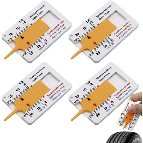 4 Pièces Jauge Profondeur Pneu, 0-20 mm Outil de Mesure de Bande Roulement de Pneu, Jauge D'Usure de Pneu Auto Règle en Plastique de Pneu, pour Test Usure Pneu pour Voiture Moto Van Camions (Orange)