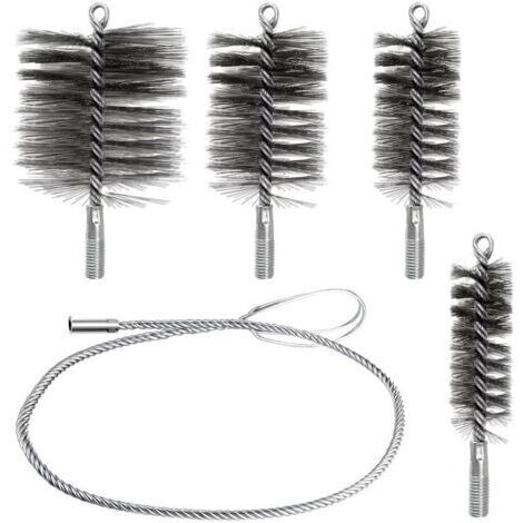 4 Pièces Kit de Ramonage Poils Forts, Grande Facilité D'utilisation, Brosse pour Tuyau de Poêle Nettoyage de Tuyaux et Elimination de la Rouille, Kit Ramonage Poele Pellet 30mm 50mm 80mm 150mm (1)