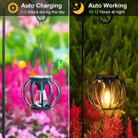 4 Pièces Lanterne Solaire, Métal, LED Intégrée, IP65 Étanche, Jardin, Terrasse