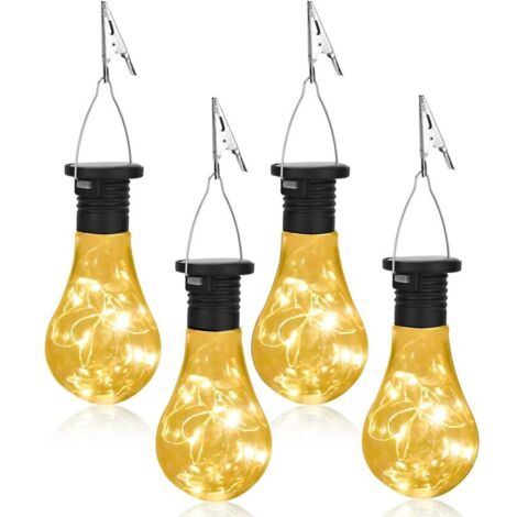 4 Pièces Lanternes Solaire Exterieur, Lampe Solaire ampoules Exterieur Jardin avec clip, Ampoules Lampe Solaire Suspendues