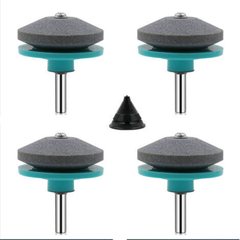 4 Pieces Lawnmower Blade Sharpener Universal Lawnmower Sharpener Mower Accessories with 1Pcs Blade Balancing Kit, (Green and Blue)