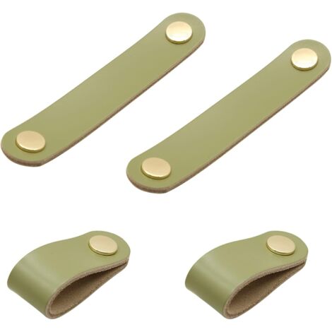 4 Pieces Leather Handle Furniture Knobs Leather Handles Leather Door Knobs Window Knobs Wardrobe Door Knobs for Cabinets Furniture. (Light Green)