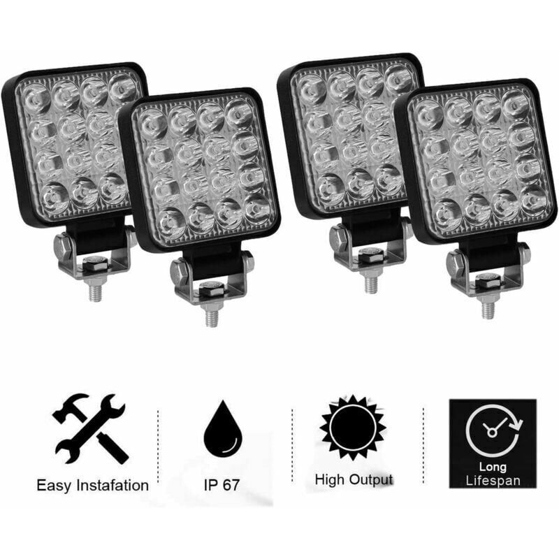 Start - 4 pièces led lumière de travail 3 pouces 48W led lumière de travail projecteur antibrouillard pour voiture camion utv suv tout-terrain