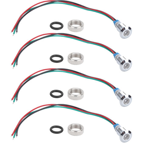 4 Pièces LED Lumière Signal Bicolore Anode Commune Étanche Métal 8mm 220V (Rouge Vert)