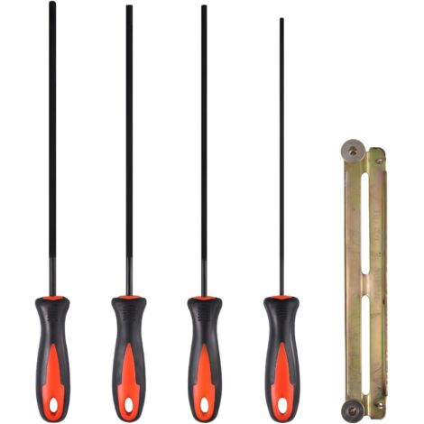 4 Pièces Lime Tronconneuse, 3.2/4.0/4.8/5.2mm pour Chaine de Ronde Affutage Tronconneuse avec Poignée -