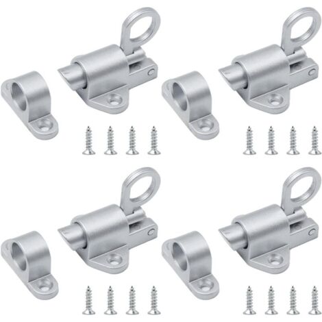 4 Pieces Loquet de Porte a Ressort Automatique Verrou de Porte en Aluminium Petit Loquet a Ressort Automatique avec Vis Targette de Porte Argent pour Fenetre,Portes,Armoires, Penderies