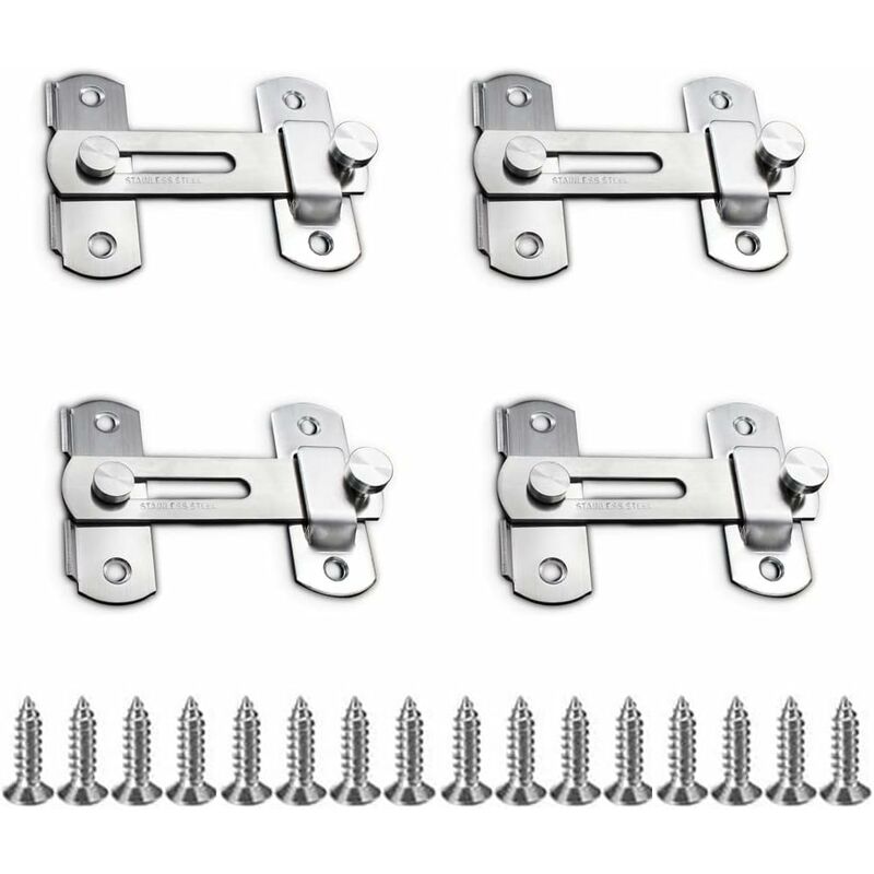 Memkey - 4 Pièces Loquet de Porte, Sécurité Loquet, Coulissant Moraillon, Verrouillage pour Porte en Acier Inoxydable pour Porte, Armoire, Tiroir