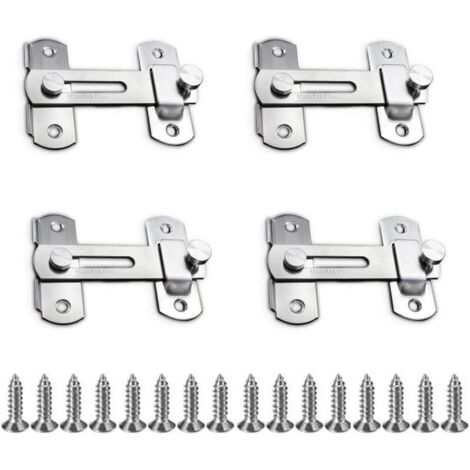 4 Pièces Loquet de Porte, Sécurité Loquet, Coulissant Moraillon, Verrouillage pour Porte en Acier Inoxydable pour Porte, Armoire, Tiroir