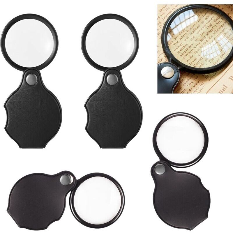 4 Pièces Loupe de Poche, 10x Loupe de Lecture Pliable, Mini Lupa de Bolsillo avec Étui de Protection et Porte-Clés, Loupes Enfant pour la Lecture,