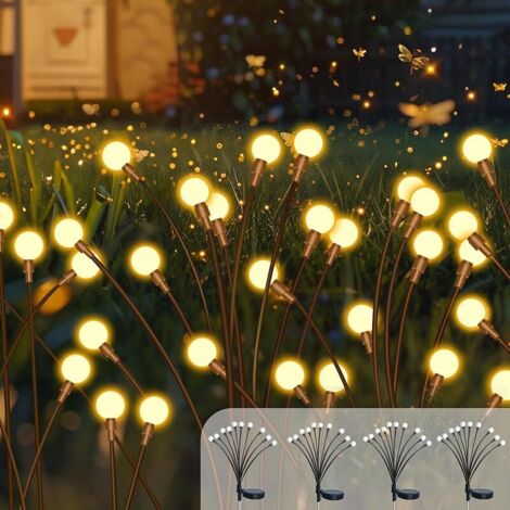 4 Pièces Luciole Solaire Exterieur Jardin, 10 LED Lumières Solaires Lucioles, IP65 Étanche, Balancer Lumière Solaires, Exterieur Décoration pour Jardin, Chemins, Passerelle, Balcon(Blanc Chaud)
