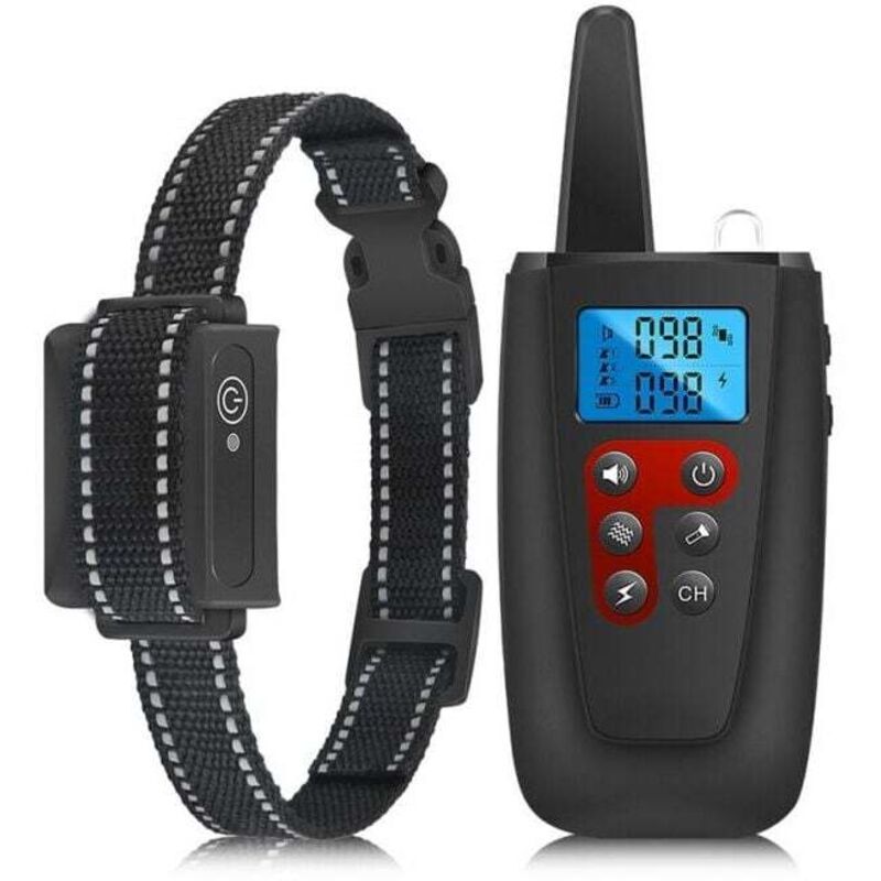 Collier De Dressage Pour Chien - 2 En 1 - 1000 Metre - Collier Anti Aboiement Avec Telecommande Recepteur - Ip67 Etanche - Rechargeable