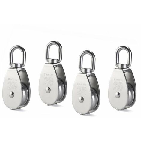 4 Pièces M25 Seul Poulie Bloc, 304 Aciers Inoxydables Poulie Rouleau, Grue Pivot Crochet Lisse Fil Corde Câble Chargement 331Lbs/150Kg