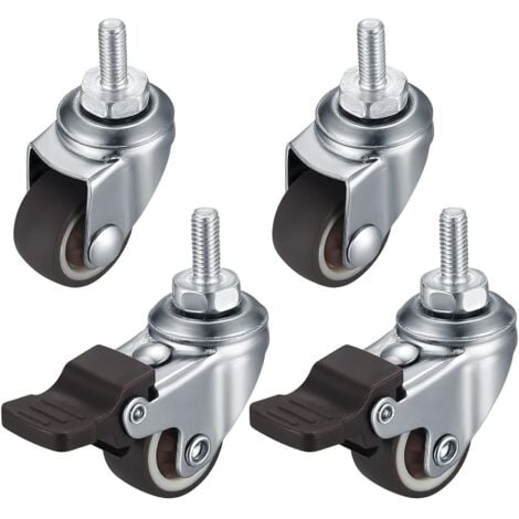 AUTRES 4 pièces M6 petits roulettes pour meubles, roulettes pivotantes, roulettes inhibitrices, 360° pivotantes,antidérapantes, roulettes en caoutchouc avec filetage pour meubles intérieurs et extérieurs