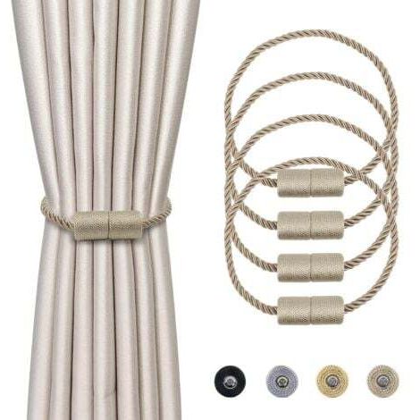 4 Pièces Magnétiques Embrasses de Rideaux Beige Tressées Boucle de Rideau Aimanté Attache Rideau Corde de Rideau de 45 cm - Accessoires de Rideaux pour la Décoration de la Maison