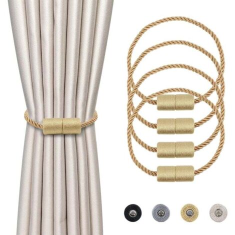 4 Pièces Magnétiques Embrasses de Rideaux Or Tressées Boucle de Rideau Aimanté Attache Rideau Corde de Rideau de 45 cm - Accessoires de Rideaux pour la Décoration de la Maison