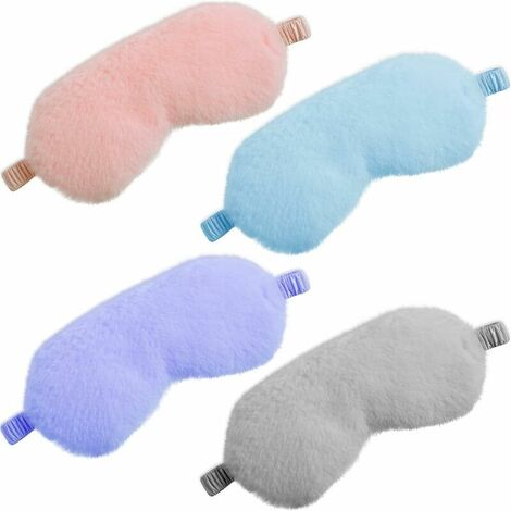 4 Pièces Masque pour les Yeux en Peluche Masques de Sommeil en Fourrure de Soie Couverture pour les Yeux Bandeau Confortable Coloré (Couleurs Solides et Vives) Couverture de Nuit en Satin pour Femmes