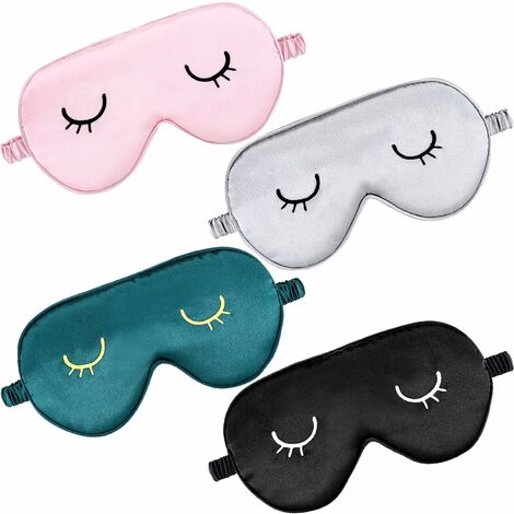 4 Pièces Masques pour les Yeux de Sommeil Couverture des Yeux de Sommeil en Soie Mignon Léger Réglable Masque pour les Yeux Satin Nuit Couvre les Yeux pour Femmes Hommes Sommeil Voyage Sieste-HARRY
