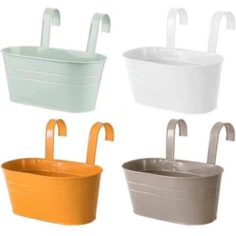 4 Pièces Métal Pots de Fleurs Suspendus, 27,5CM Grands Pots deFleurs Seau à Fleurs Suspendu avec Crochet Amovible pour Balcon