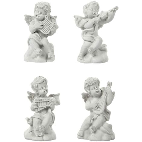 4 Pièces Mignon Ange Jouant Instrument De Musique Statue, Petite Statue d'ange Figurine Intérieur Extérieur Maison Jardin Décoration