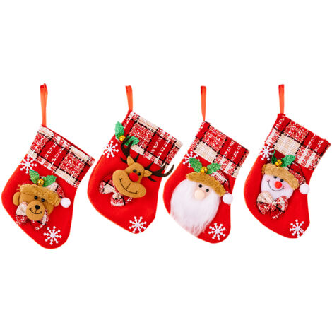 4 pièces mini bas de Noël, bas de Noël cheminée 15 cm, bas de Noël suspendus, bas de Noël, décorations de bas de Noël