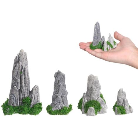 4 Pièces Mini Bonsaï Montagne, Jardin Miniature Décor, Fish Tank Décor Résine, Jardin Ornement Aquarium Pierres de montagne Maison de poupée Accessoires Table de Sable (4, Grand)