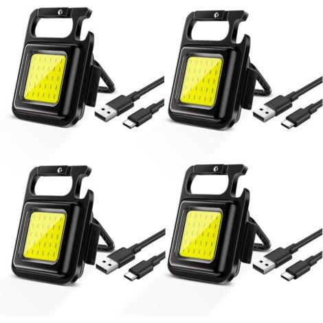 4 Pièces Mini Lampes,Travail Portable LED Rechargeable,Magnétique COB Petites Porte-clés Lampes de Poche, avec support pliant