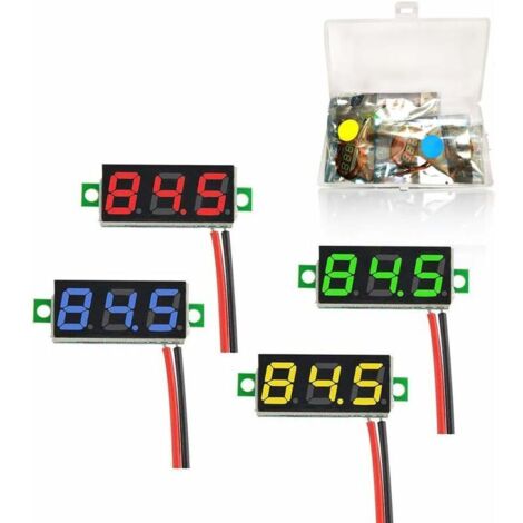 4 pièces mini voltmètre numérique de 0,28 pouce, voltmètre à affichage LED, plage de mesure DC 2,4-30V, testeur de tension à deux fils, protection contre l'inversion de polarité et mesure de pression