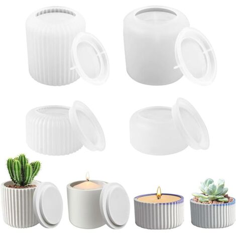4 Pièces Moule en Silicone pour Bougeoir, Résine Epoxy, Béton, Vase, Pot de Plantes Succulentes, Pot de Fleurs, Porte-Stylo, Arôme - Décoration DIY pour La Maison