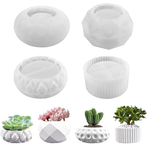 4 Pièces Moule en Silicone pour Bougeoir Résine Epoxy Moule en Silicone pour Béton Vase en Silicone pour Pot de Plantes Succulentes, Pot de Fleurs,Porte-Stylo,Arôme pour DIY Maison Bureau Décorations