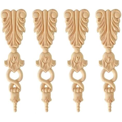 4 Pièces Moulure Décorative en Bois, Onlay Applique Sculpté, Objet Décoratif, Décalcomanie pour Sculpture, Ornements pour Meubles
