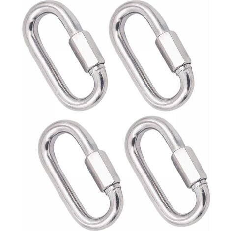 4 Pièces Mousqueton en Acier Inoxydable Robuste, M8 304 Verrouillage Rapide à Vis, Quick Link Keychain Buckle pour la Maison, Le Camping, l'escalade, la Randonnée, Les Voyages,500KG Capa