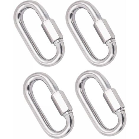 4 Pièces Mousqueton en Acier Inoxydable Robuste, M8 304 Verrouillage Rapide à Vis, Quick Link Keychain Buckle pour la Maison, Le Camping, l'escalade, la Randonnée, Les Voyages,500KG Capa