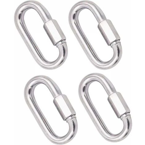 4 Pièces Mousqueton en Acier Inoxydable Robuste, M8 304 Verrouillage Rapide à Vis, Quick Link Keychain Buckle pour la Maison, Le Camping, l'escalade, la Randonnée, Les Voyages,500KG Capa