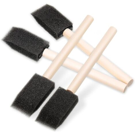 4 pièces mousse brosse petite taille (14.5 2.54cm) Mousse éponge brosse Mousse éponge brosse avec poignée outils en bois noir peinture mousse brosse pour acrylique, art, vernis, artisan