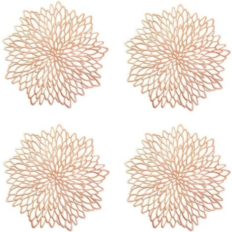 4 Pièces Napperon de Table Or Rose, Set de Table Rond évidé, Napperons Ronds Tapis de Table en Plastique, Utilisé pour L'isolation Thermique de L'assiette et de la Décoration de Table