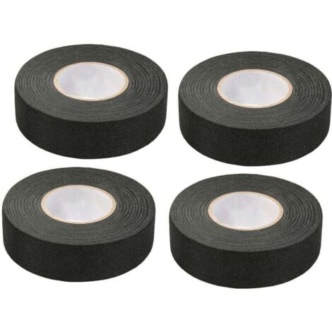 4 Pièces Noir Ruban Adhésif Auto (1.5 cm x 15 m) - Ruban Chiffon de Voiture, Ruban Adhesif Haute Temperature, Scotch Noir Resistant, Scotch Tissu, Bande de Harnais de Câblage de Voiture