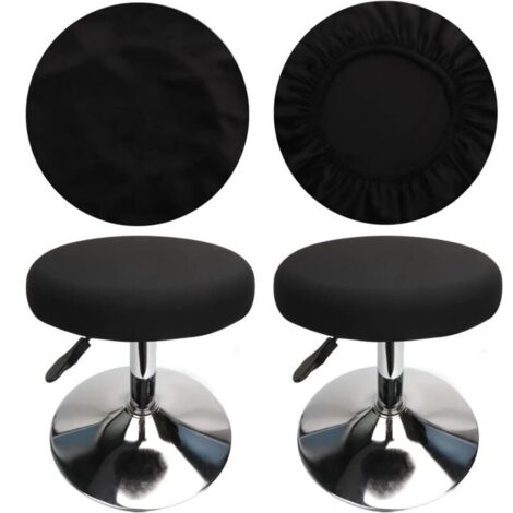 (4 Pièces Noir)Housse Tabouret Rond Housse Tabouret de Bar, Tissu de Luxe, Diamètre 30-40cm, Extensible, Infroissable, Lavable et Anti-Poussière