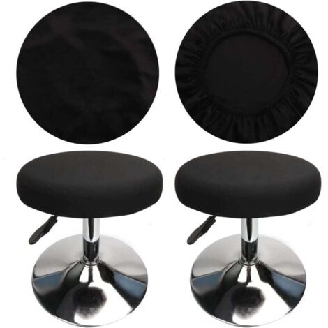(4 Pièces Noir)Housse Tabouret Rond Housse Tabouret de Bar, Tissu de Luxe, Diamètre 30-40cm, Extensible, Infroissable, Lavable et Anti-Poussière