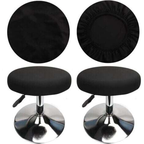 (4 Pièces Noir)Housse Tabouret Rond Housse Tabouret de Bar, Tissu de Luxe, Diamètre 30-40cm, Extensible, Infroissable, Lavable et Anti-Poussière