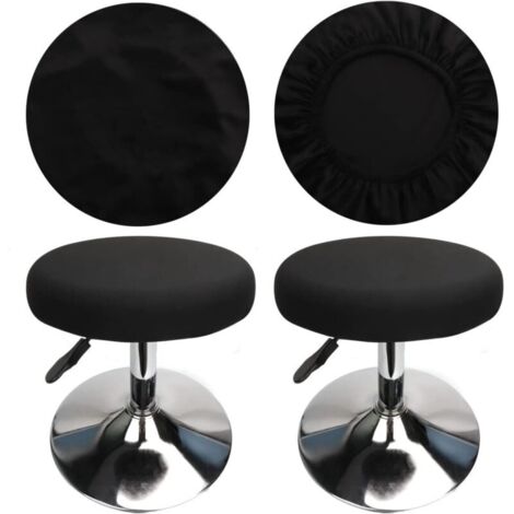 (4 Pièces Noir)Housse Tabouret Rond Housse Tabouret de Bar, Tissu de Luxe, Diamètre 30-40cm, Extensible, Infroissable, Lavable et Anti-Poussière