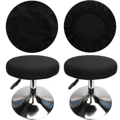 (4 Pièces Noir)Housse Tabouret Rond Housse Tabouret de Bar, Tissu de Luxe, Diamètre 30-40cm, Extensible, Infroissable, Lavable et Anti-Poussière