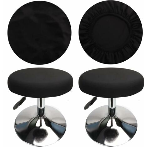 (4 Pièces Noir)Housse Tabouret Rond Housse Tabouret de Bar, Tissu de Luxe, Diamètre 30-40cm, Extensible, Infroissable, Lavable et Anti-Poussière