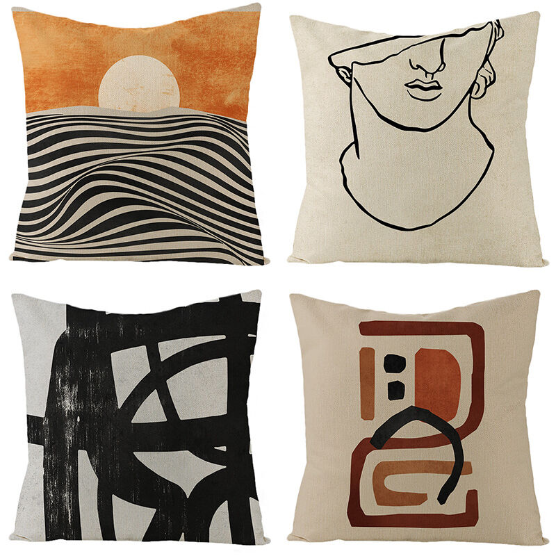 Xinuy - 4 Pieces Of Nordic Abstract Linen Sofa Cushion Pillowcase 4545Cm