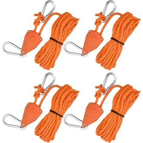 4 Pièces (Orange) Corde de Tente Réfléchissante, 4mm Cordes à Cliquet avec Crochets, 5M Corde De Camping Légère pour Tente, Paracorde Corde avec Poulie pour Auvent, Tente, Bâche, Randonnée Exté