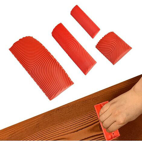 4 Pièces Outil de Grain de Bois de Caoutchouc Outils de Peinture en Caoutchouc Peigne Faux Bois DIY Rouleaux de Peinture Imitation pour Décoration Murale Meubles (Rouge)