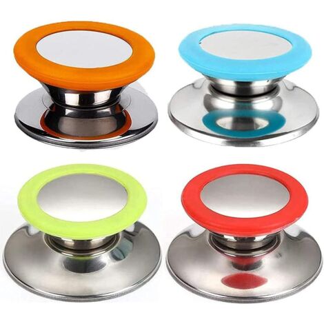 4 Pieces Pan Lid Knobs, Pot Lid Handle Knobs, Heat Resistant Stainless Steel Pan Lid Knob, for Most Pans (4 Colors)