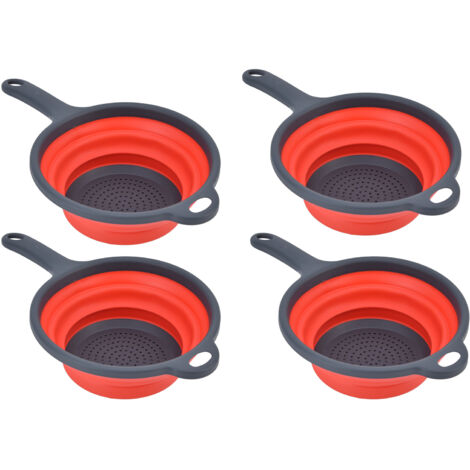 4 Pièces Passoire Rétractable Ronde avec Poignée et Trou pour Accrocher, pour Pâtes Légumes Fruits Rouge