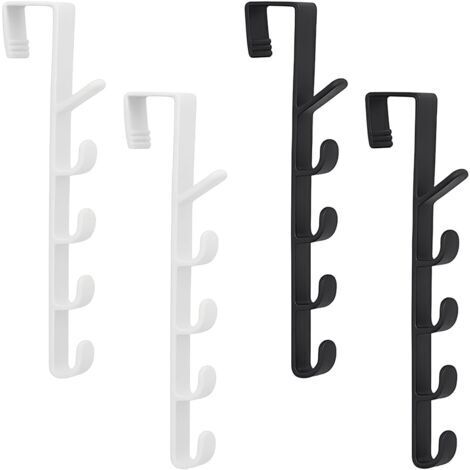 4 Pièces Patère Porte, Crochet Porte, Manteau Porte, Manteau Mural Sans Percage, Crochets Derrière La Porte, 5 Crochets, Pour Portes, Armoires, Salles De Bains (Noir, Blanc, 4,5 26,5 Cm)