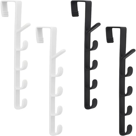 4 Pièces Patère Porte, Crochet Porte, Manteau Porte, Manteau Mural Sans Percage, Crochets Derrière La Porte, 5 Crochets, Pour Portes, Armoires, Salles De Bains (Noir, Blanc, 4,5  26,5 Cm)