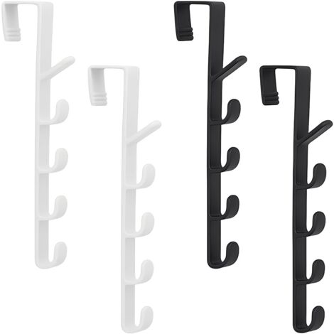 4 Pièces Patère Porte, Crochet Porte, Manteau Porte, Manteau Mural Sans Percage, Crochets Derrière La Porte, 5 Crochets, Pour Portes, Armoires, Salles De Bains (Noir, Blanc, 4,5  26,5 Cm)